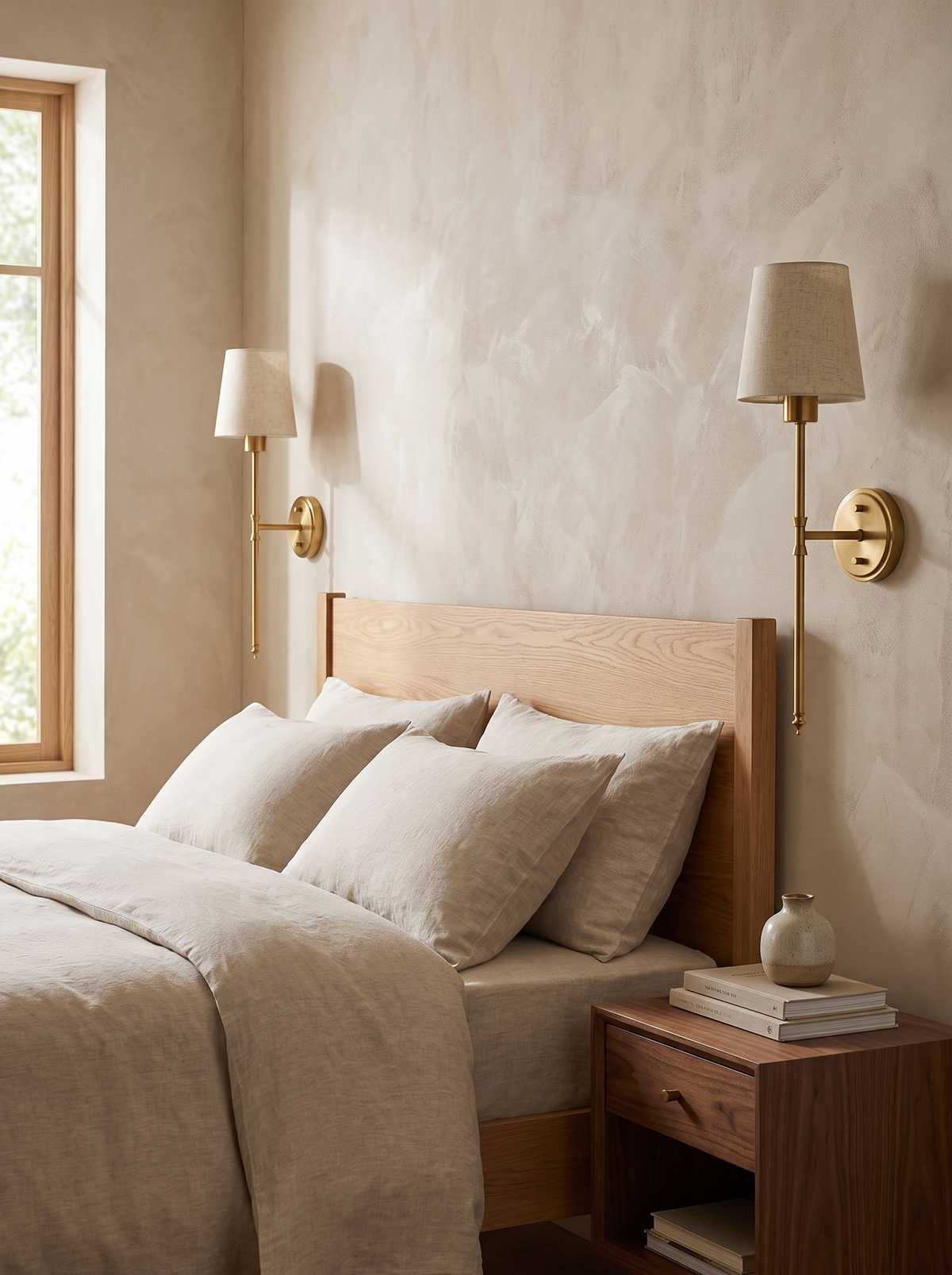 Lumi Cordless Wall Sconces — Set of 2 in a home setting — a tall, slender outline