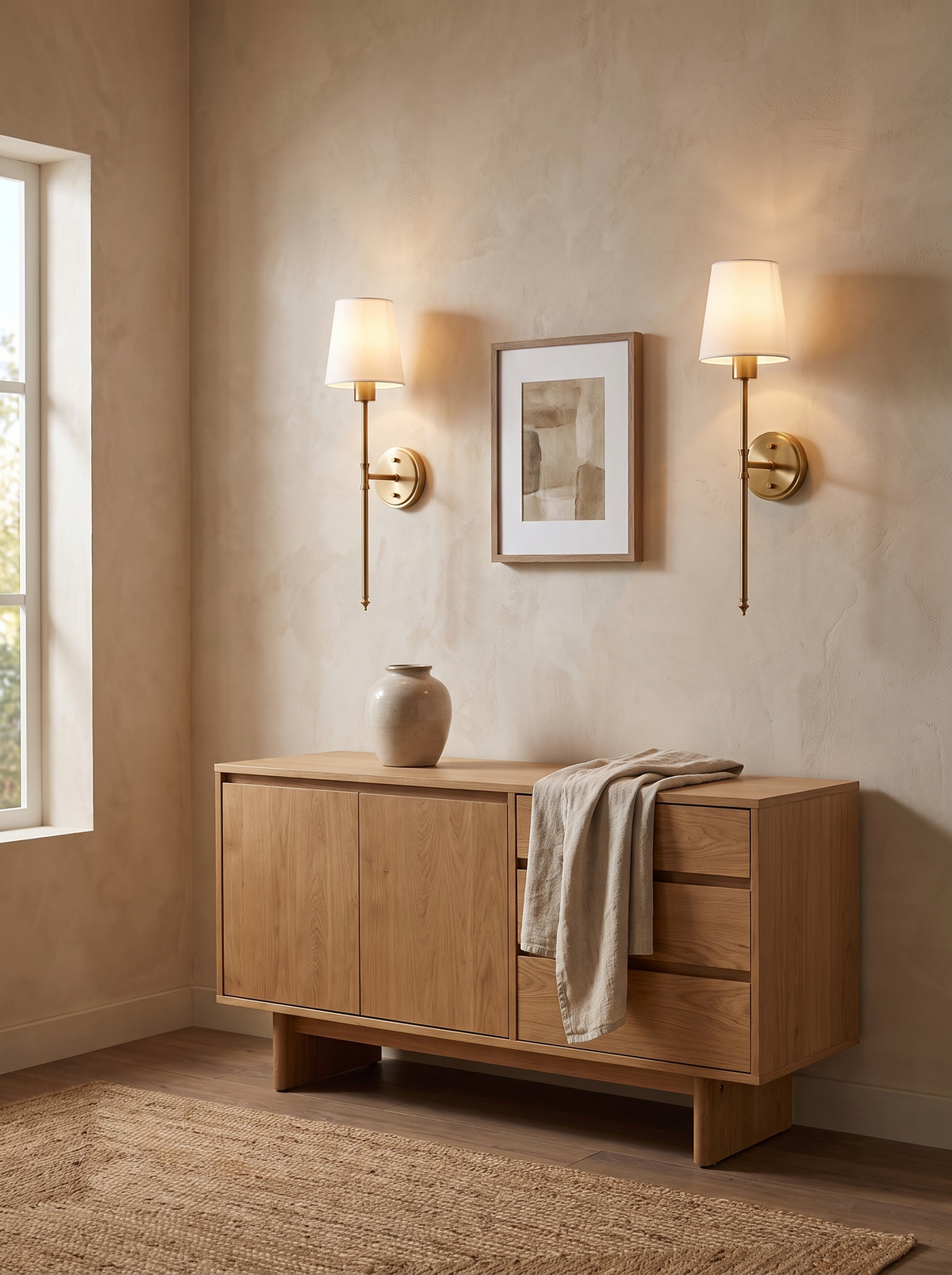 Lumi Cordless Wall Sconces — Set of 2 in a home setting — control from your seat