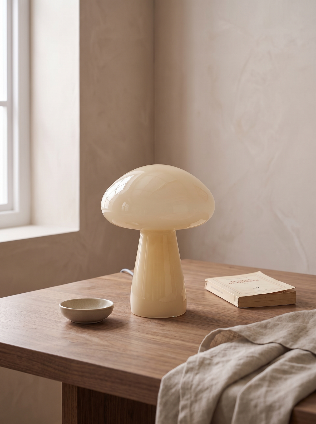 Mushroom Glass Table Lamp — Beige styled for soft curves, simple styling