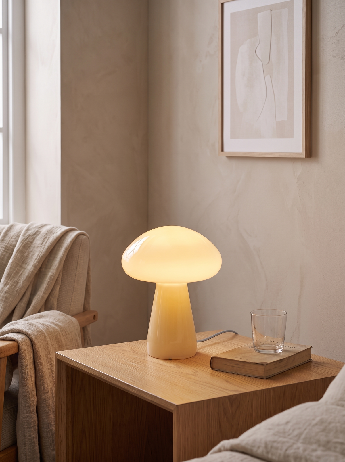 Mushroom Glass Table Lamp — Beige styled for set the mood your way