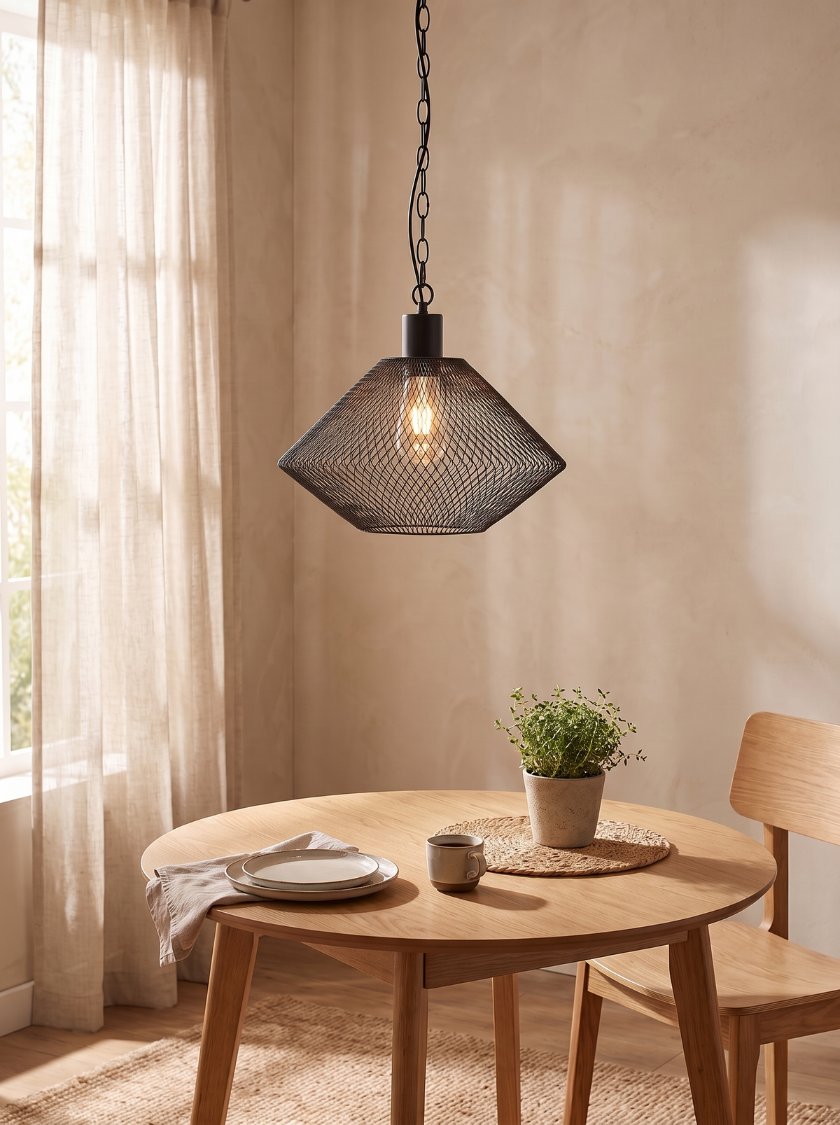 Open-Cage Black Pendant Light in a home setting — a clear shape overhead