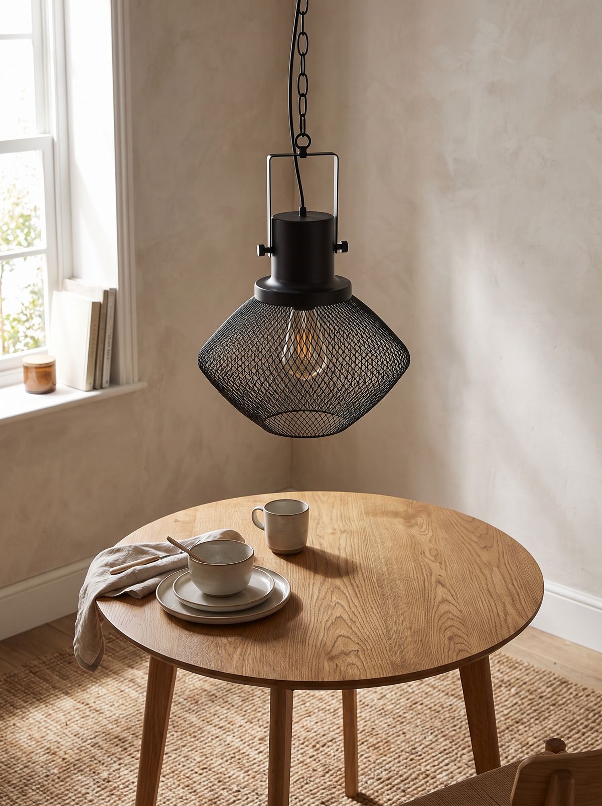 Open-Cage Black Pendant Light in a home setting — an open view of the light