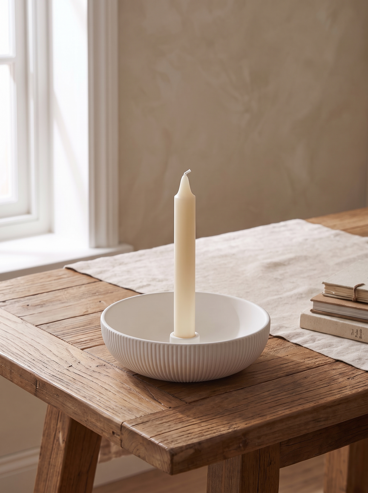 Porcelain Bowl Candle Holder in a home setting — small ridges, soft contrast