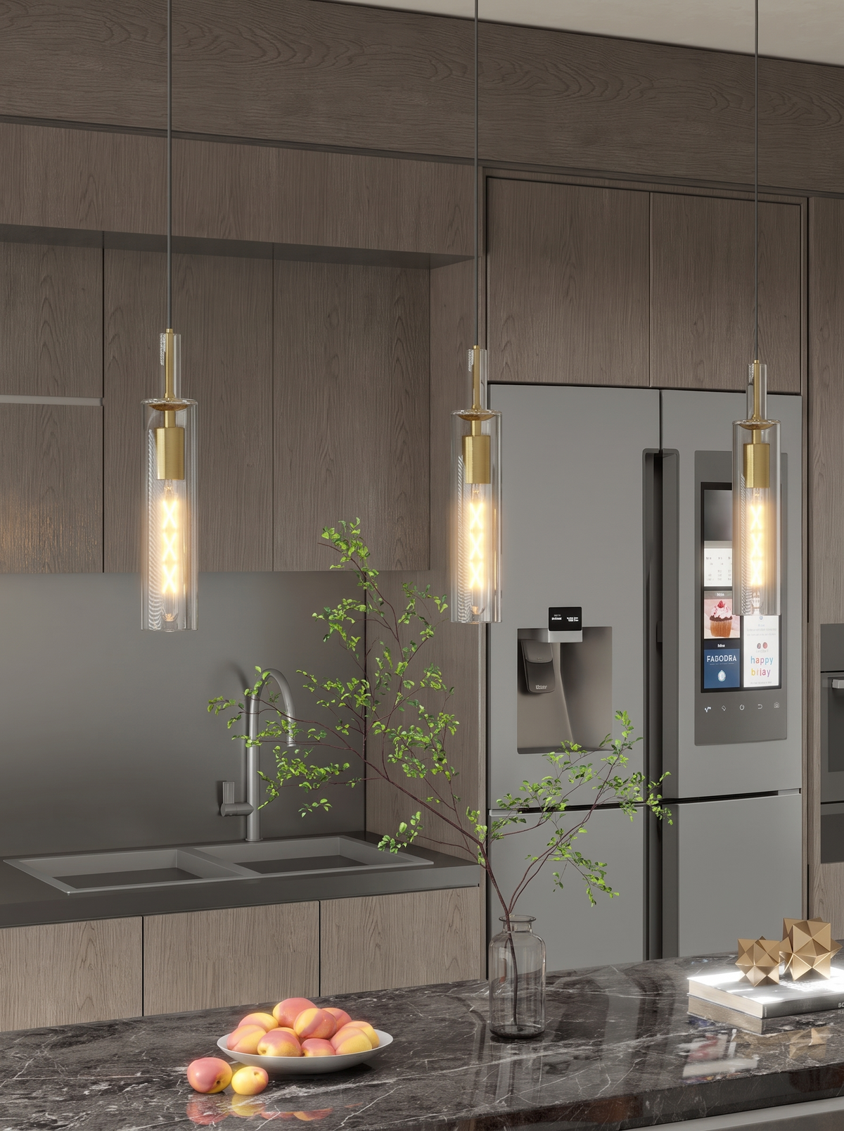 Reed Glass Pendant Lights — Set of 3 in a home setting — ribbed glass, softly defined