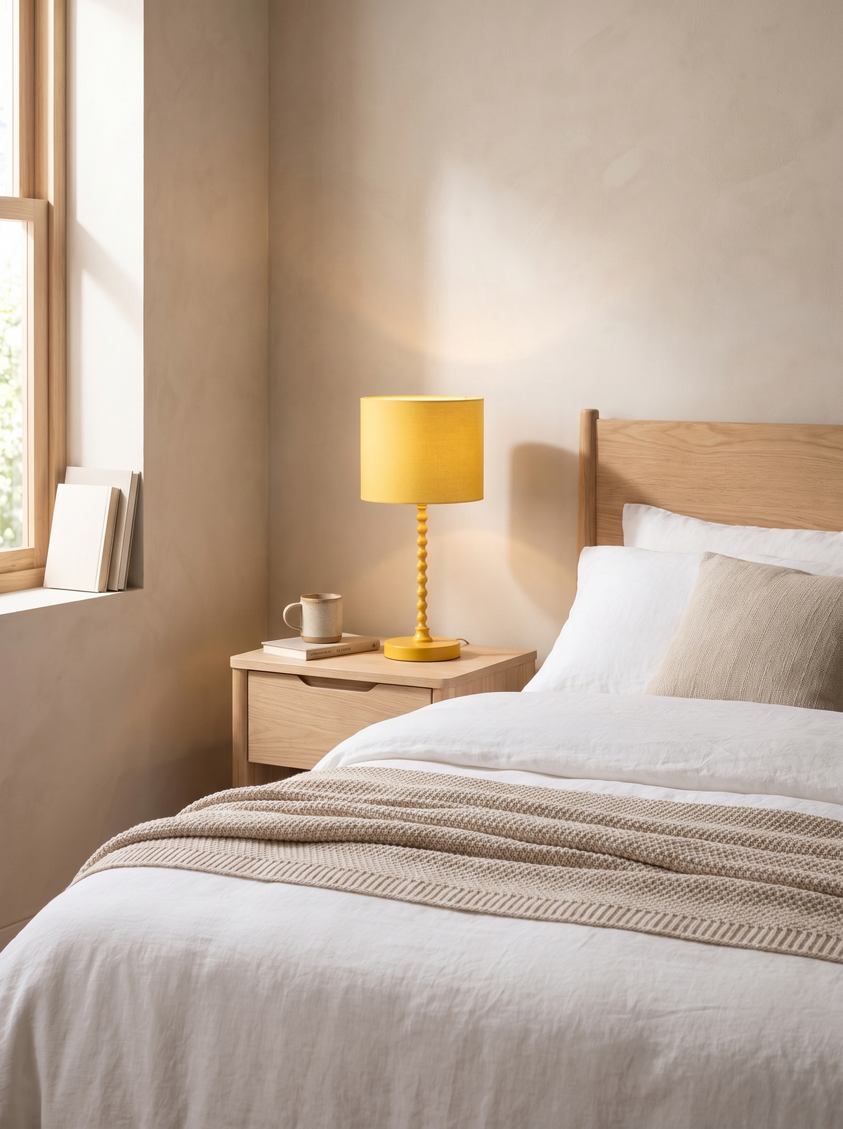 Sereno Ochre Table Lamp styled in a home setting — a small dose of ochre