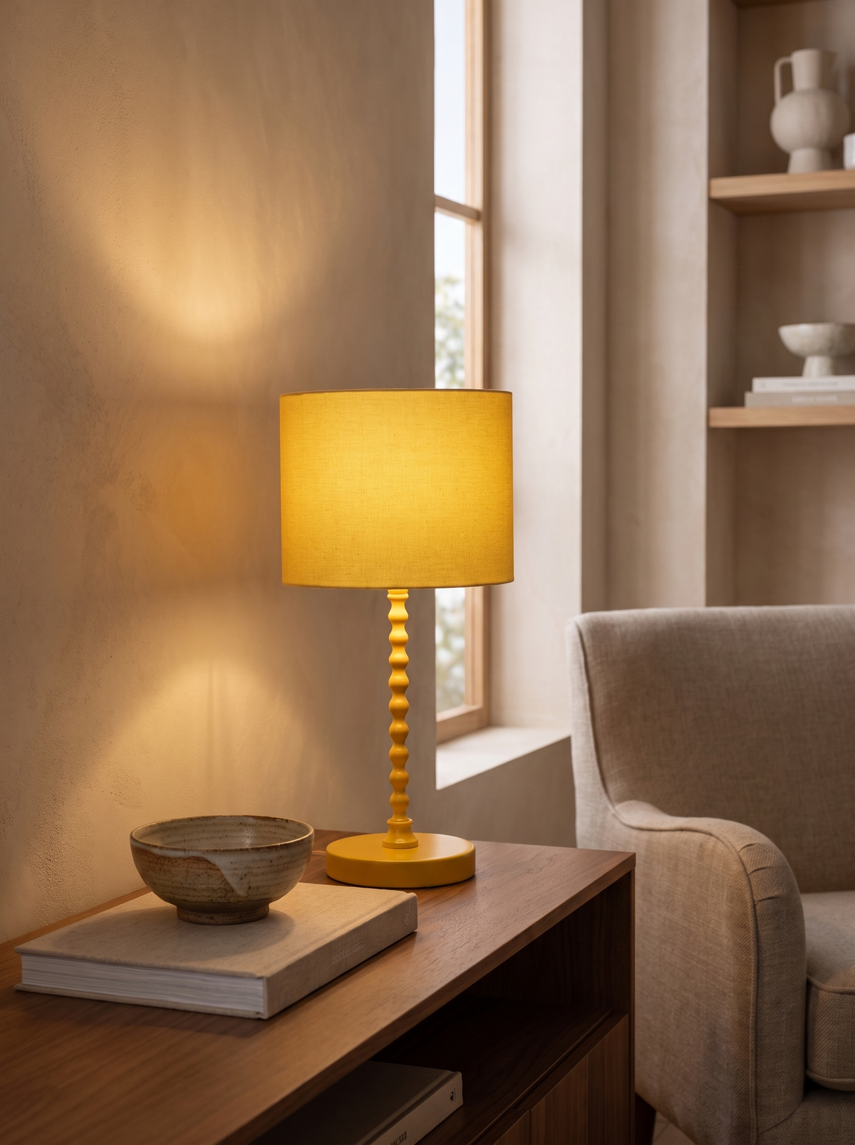 Sereno Ochre Table Lamp styled in a home setting — settle into evening