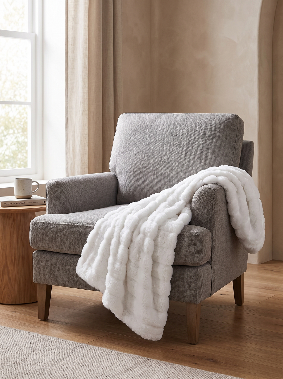 Soft Faux-Fur Throw Blanket styled in a home setting — your chair, made softer