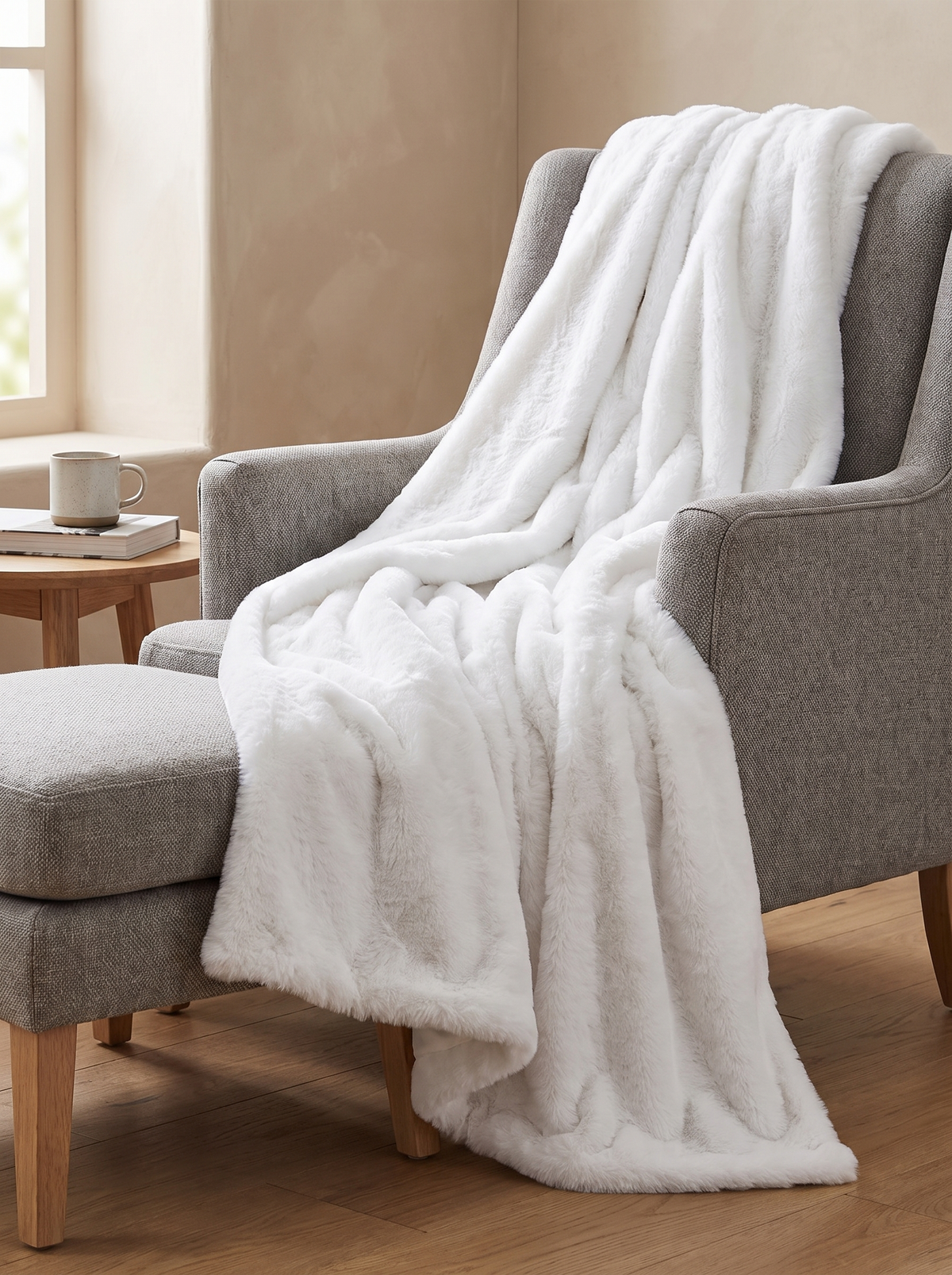 Soft Faux-Fur Throw Blanket styled in a home setting — texture without a busy pattern