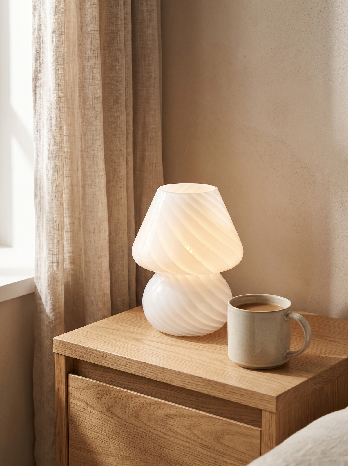 Spiral Glass Bedside Lamp in a home setting — a little twist beside the bed