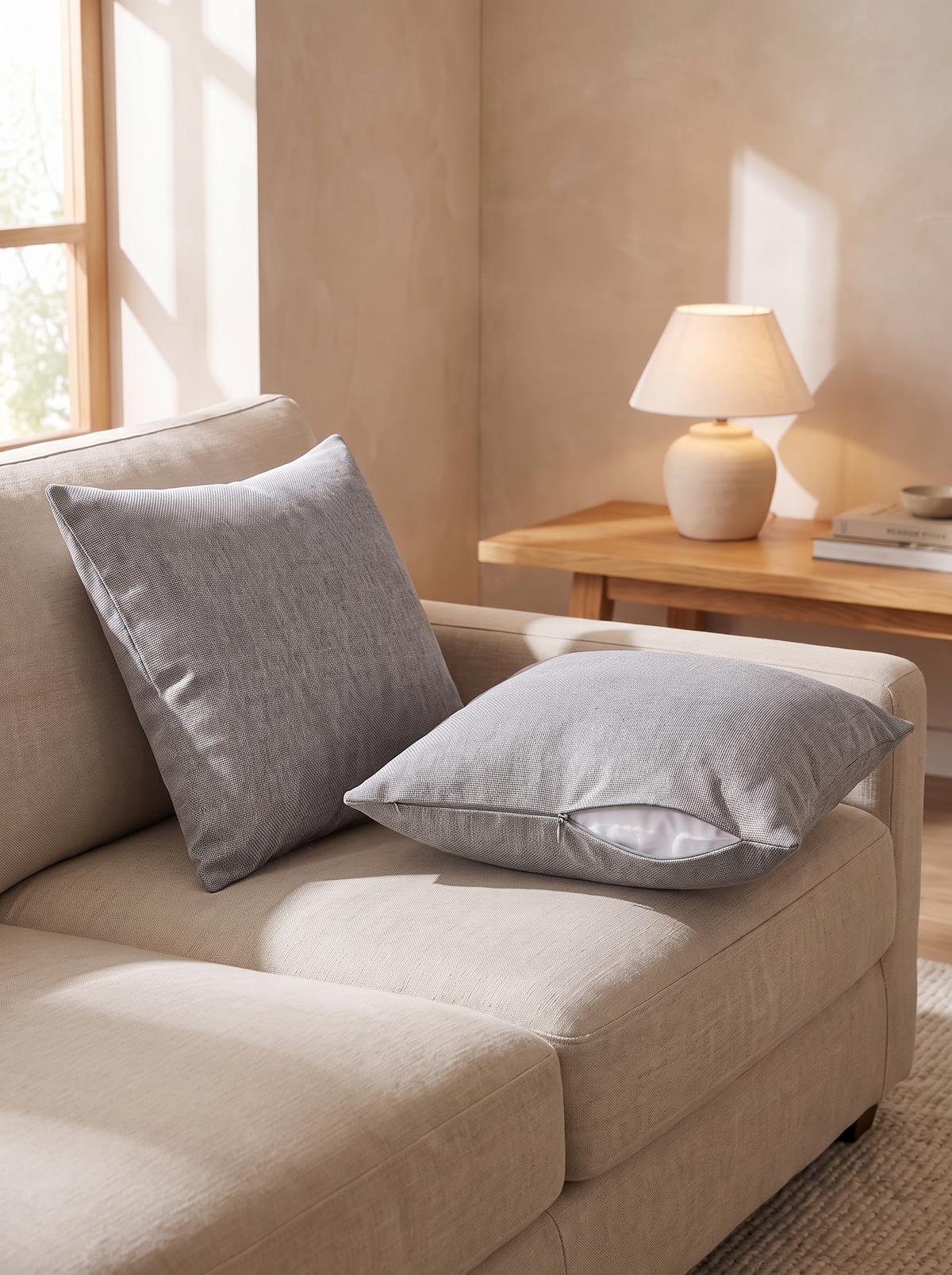 Textured Linen-Look Cushion Covers — Set of 2 styled in a home setting — an easy sofa refresh