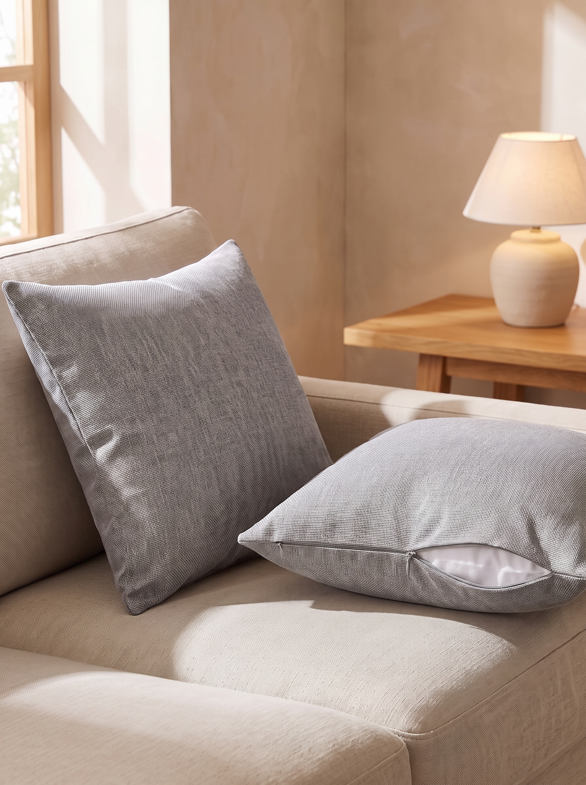 Textured Linen-Look Cushion Covers — Set of 2 styled in a home setting — the detail is in the weave